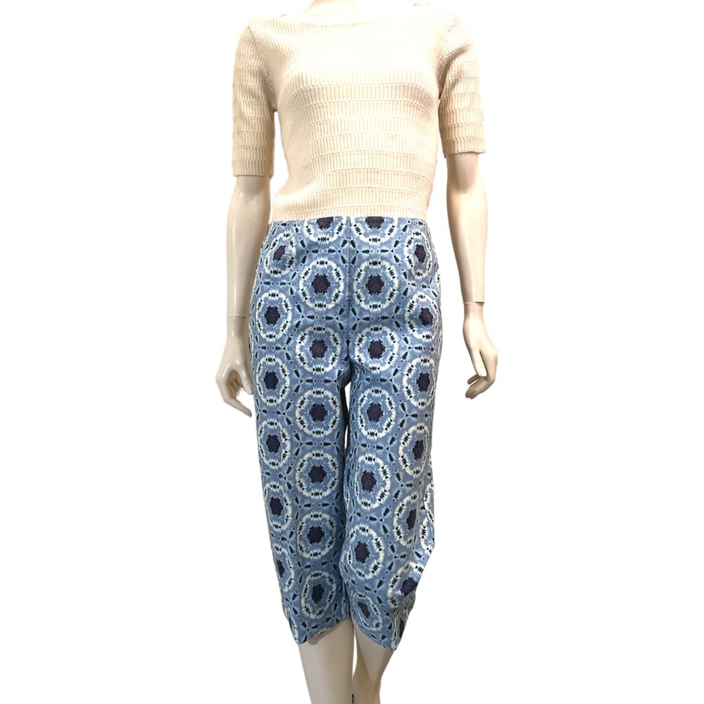 Printed High waist Crop Pants by Talbots Size 6  Petite Cotton Blue